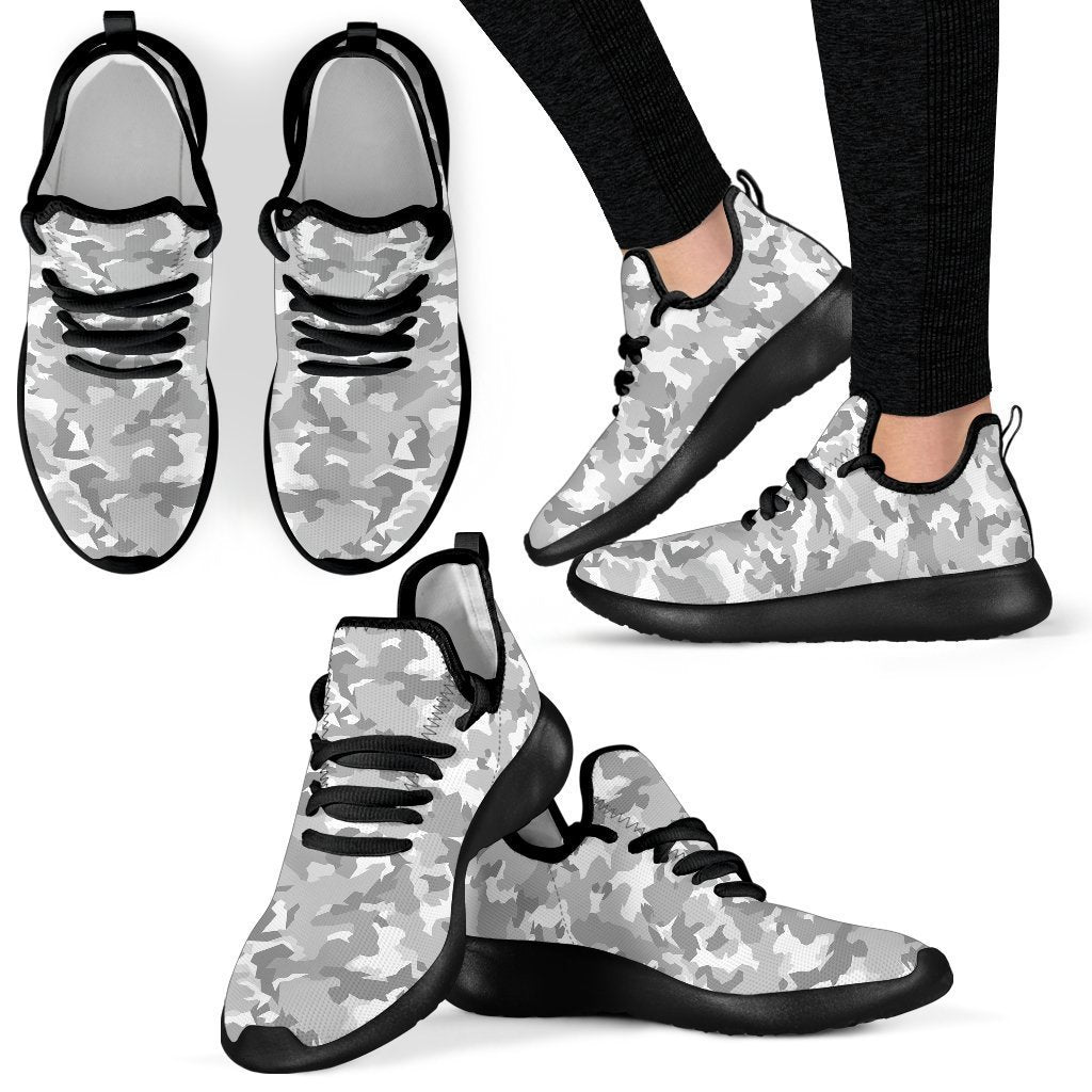 White Snow Camouflage Print Mesh Knit Shoes GearFrost