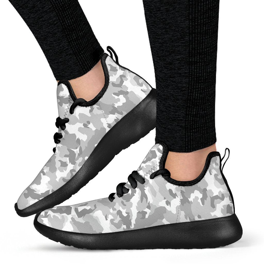 White Snow Camouflage Print Mesh Knit Shoes GearFrost