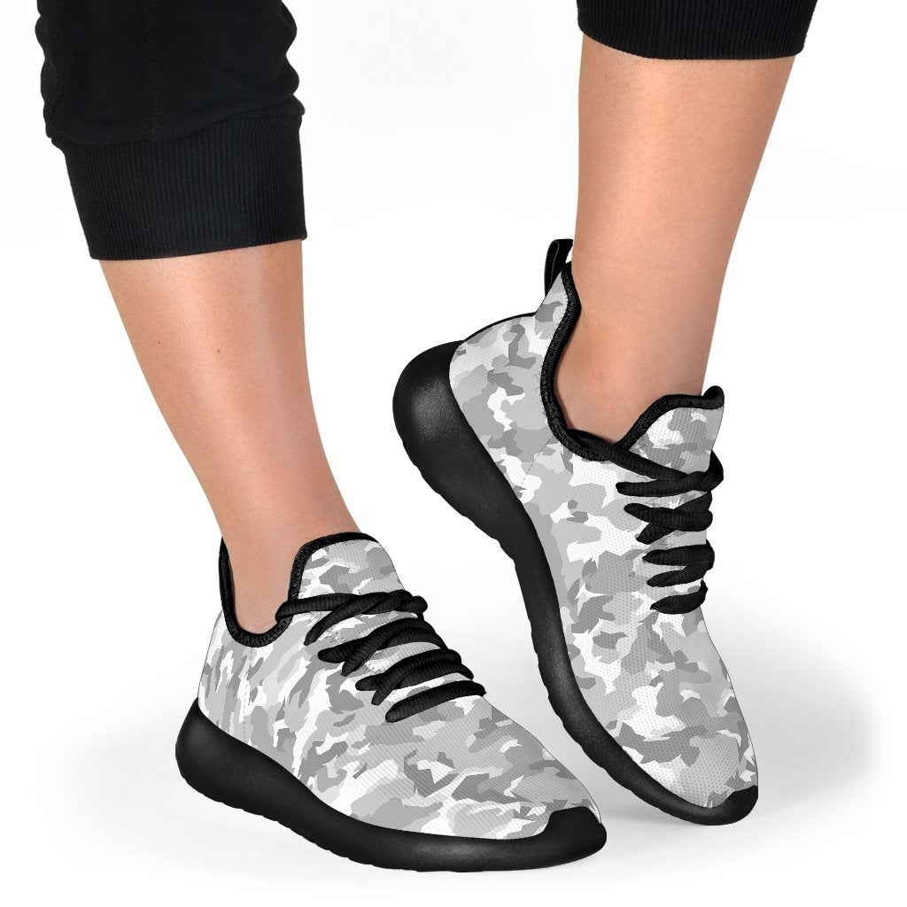 White Snow Camouflage Print Mesh Knit Shoes GearFrost