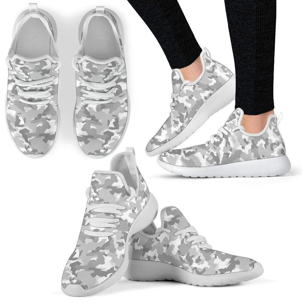 White Snow Camouflage Print Mesh Knit Shoes GearFrost