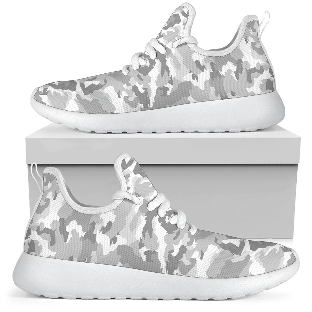 White Snow Camouflage Print Mesh Knit Shoes GearFrost