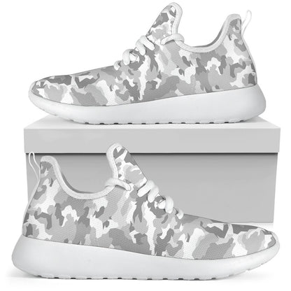 White Snow Camouflage Print Mesh Knit Shoes GearFrost