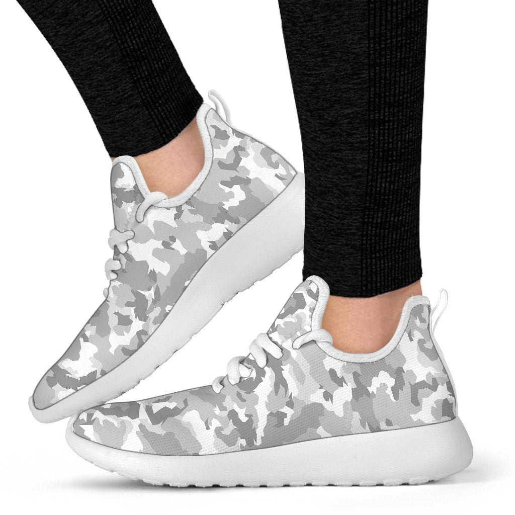White Snow Camouflage Print Mesh Knit Shoes GearFrost