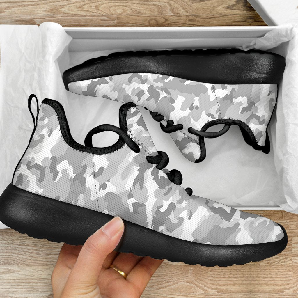White Snow Camouflage Print Mesh Knit Shoes GearFrost