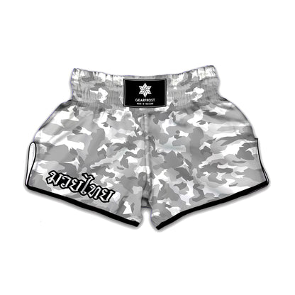 White Snow Camouflage Print Muay Thai Boxing Shorts