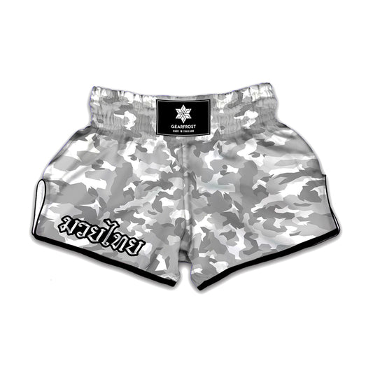 White Snow Camouflage Print Muay Thai Boxing Shorts