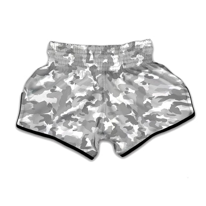 White Snow Camouflage Print Muay Thai Boxing Shorts