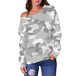 White Snow Camouflage Print Off Shoulder Sweatshirt GearFrost