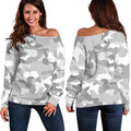 White Snow Camouflage Print Off The Shoulder Sweatshirt