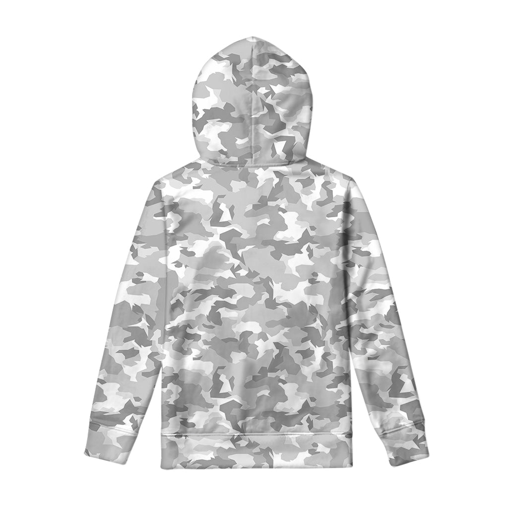 White Snow Camouflage Print Pullover Hoodie
