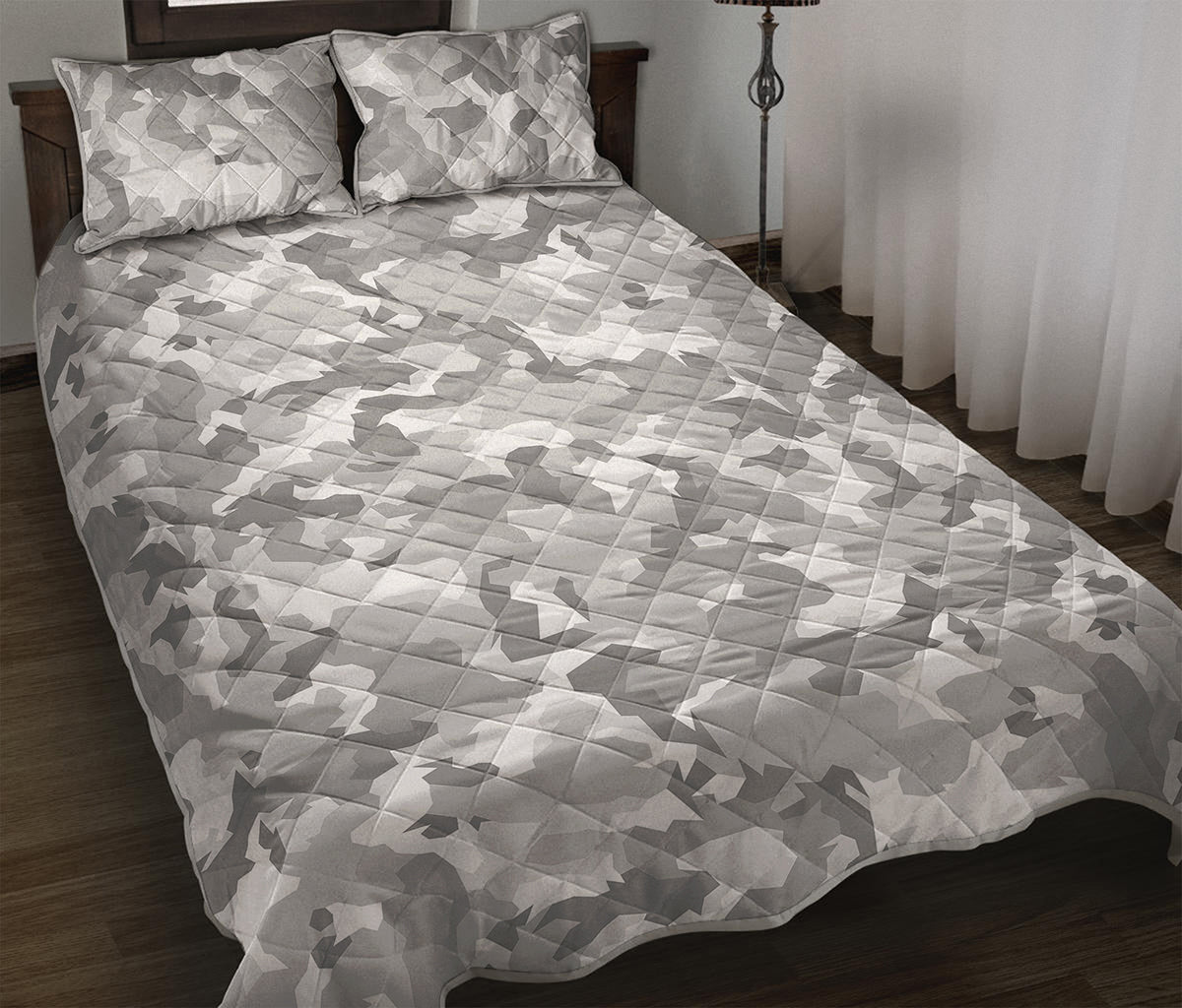 White Snow Camouflage Print Quilt Bed Set