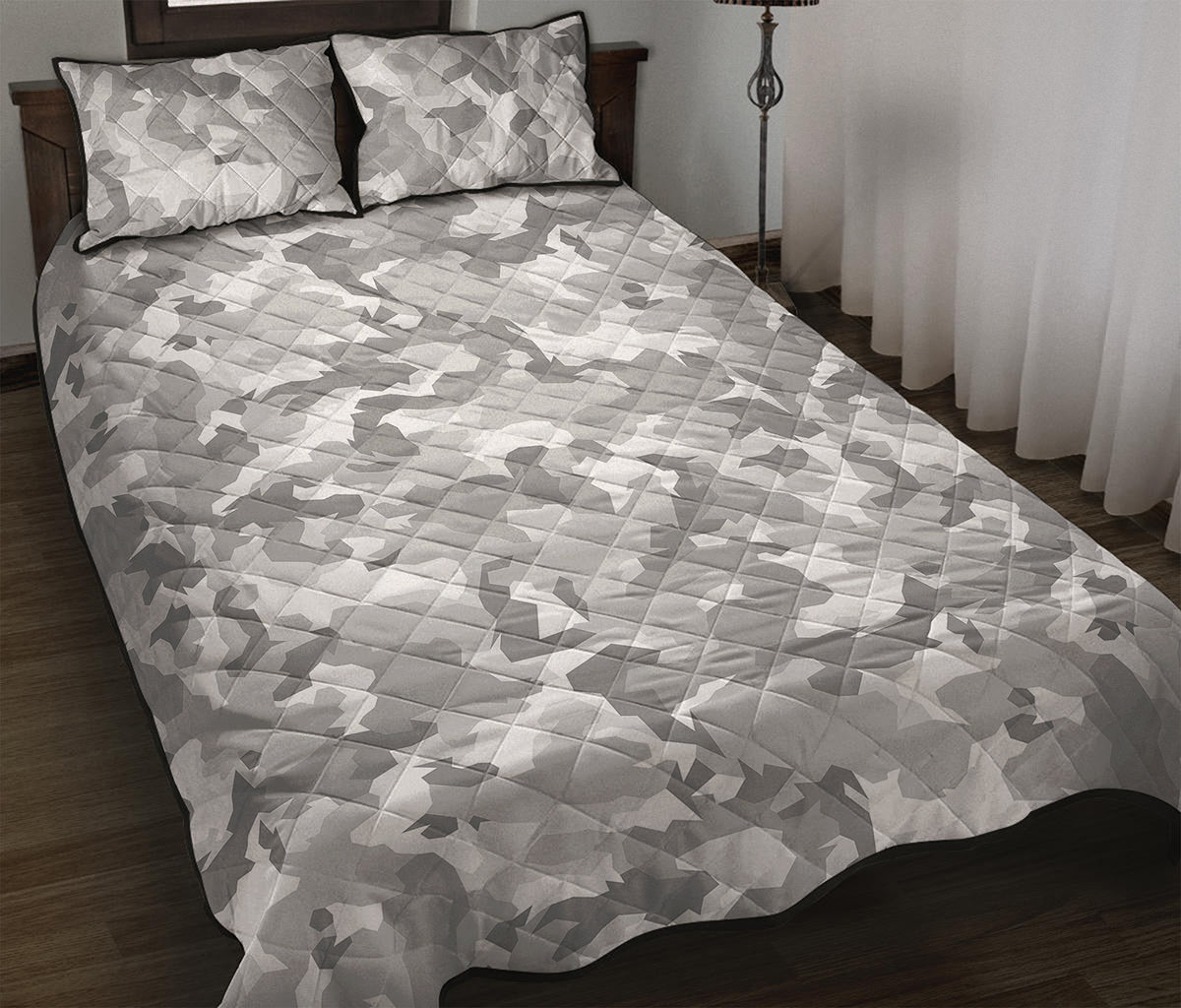 White Snow Camouflage Print Quilt Bed Set