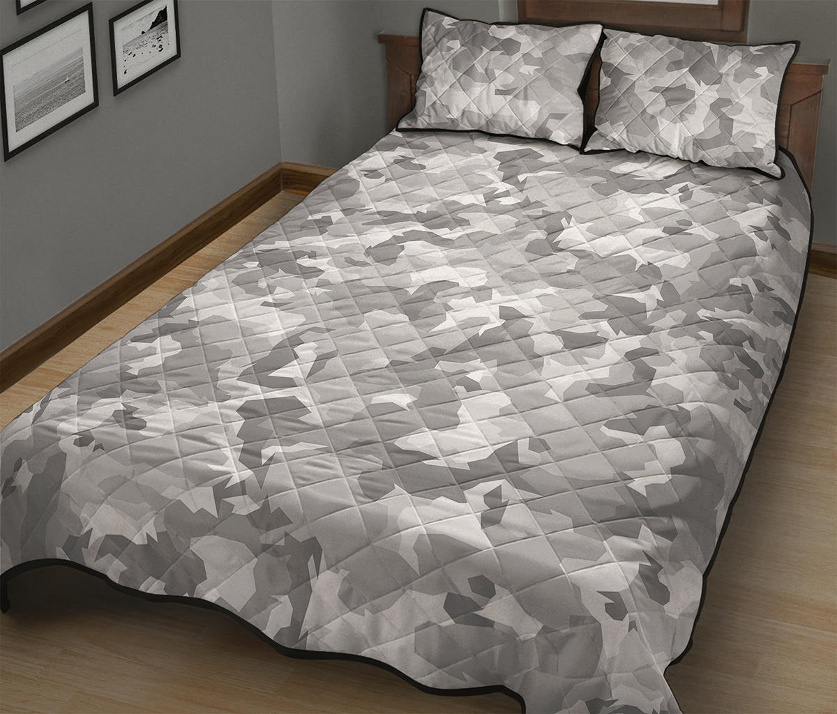 White Snow Camouflage Print Quilt Bed Set
