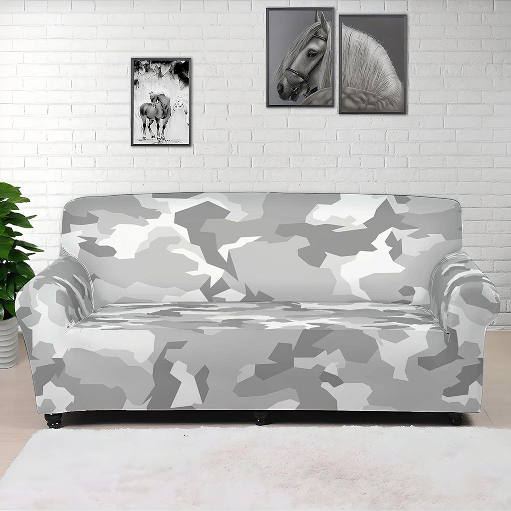 White Snow Camouflage Print Sofa Cover