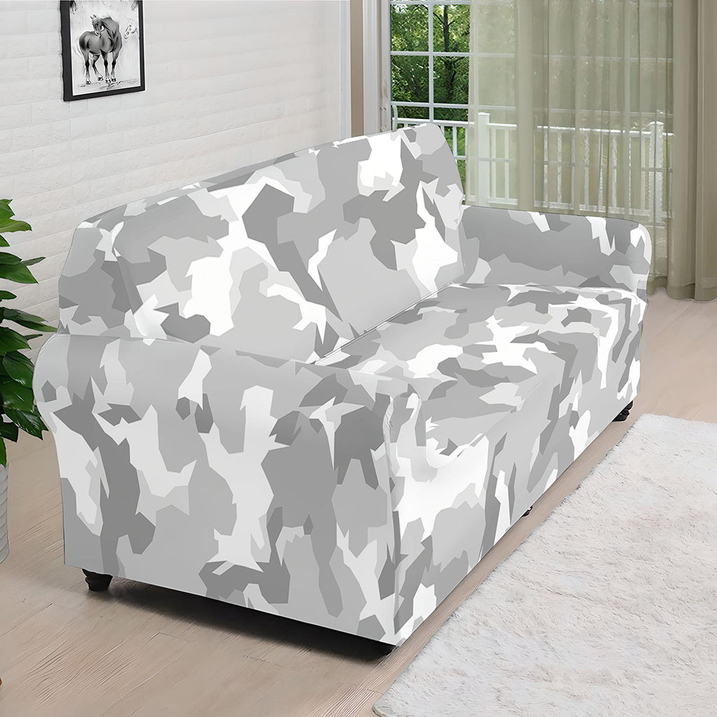 White Snow Camouflage Print Sofa Cover