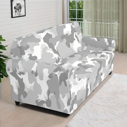 White Snow Camouflage Print Sofa Cover