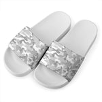 White Snow Camouflage Print White Slide Sandals