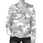 White Snow Camouflage Print Women's Crewneck Sweatshirt GearFrost