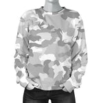White Snow Camouflage Print Women's Crewneck Sweatshirt GearFrost