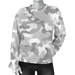 White Snow Camouflage Print Women's Crewneck Sweatshirt GearFrost