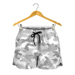 White Snow Camouflage Print Women's Shorts