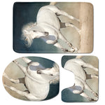 White Stallion Horse Print 3 Piece Bath Mat Set