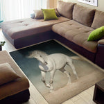 White Stallion Horse Print Area Rug
