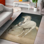 White Stallion Horse Print Area Rug
