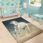 White Stallion Horse Print Area Rug