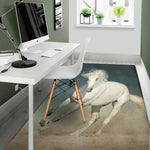 White Stallion Horse Print Area Rug
