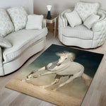 White Stallion Horse Print Area Rug