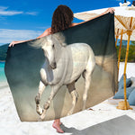 White Stallion Horse Print Beach Sarong Wrap