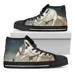 White Stallion Horse Print Black High Top Shoes