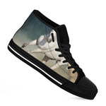 White Stallion Horse Print Black High Top Shoes