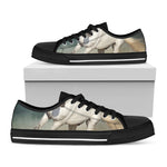 White Stallion Horse Print Black Low Top Shoes