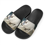 White Stallion Horse Print Black Slide Sandals