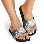 White Stallion Horse Print Black Slide Sandals