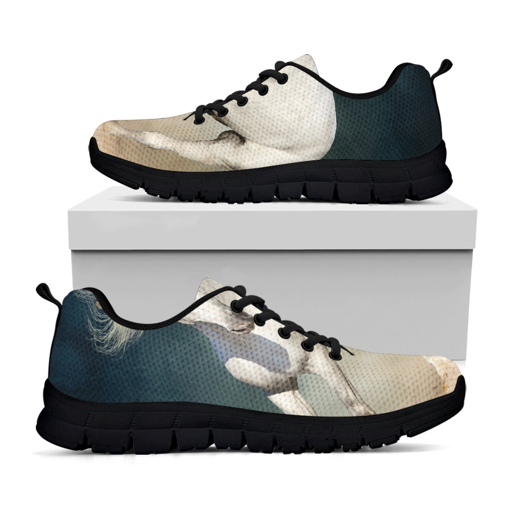 White Stallion Horse Print Black Sneakers