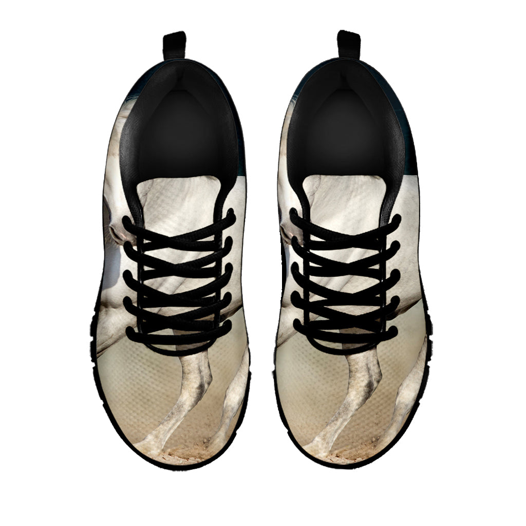 White Stallion Horse Print Black Sneakers