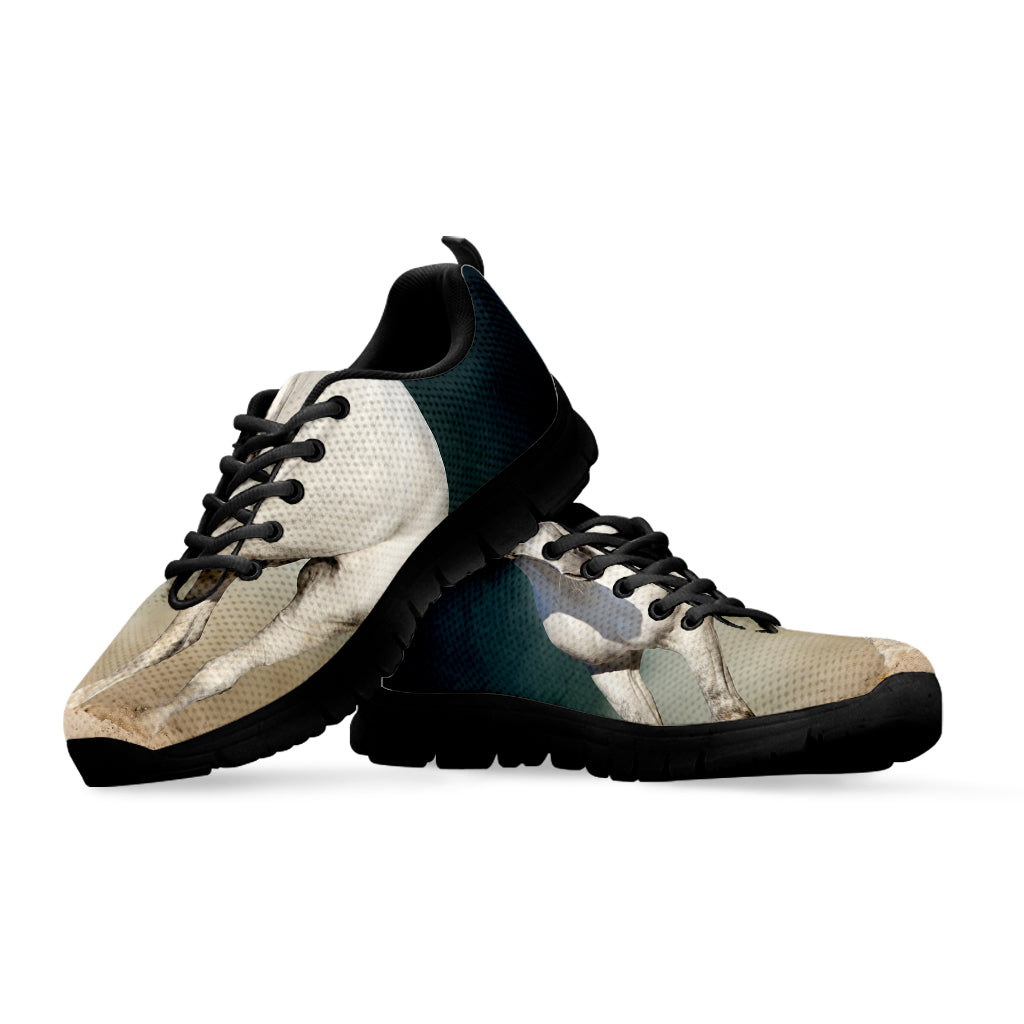 White Stallion Horse Print Black Sneakers