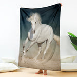 White Stallion Horse Print Blanket