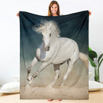 White Stallion Horse Print Blanket