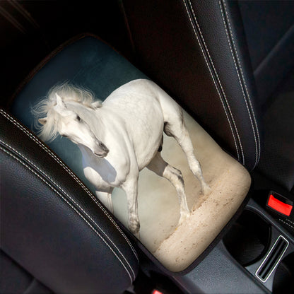 White Stallion Horse Print Car Center Console Cover