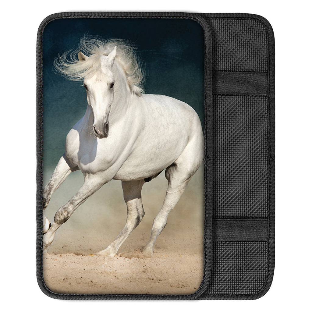 White Stallion Horse Print Car Center Console Cover