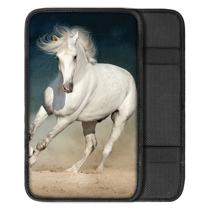 White Stallion Horse Print Car Center Console Cover