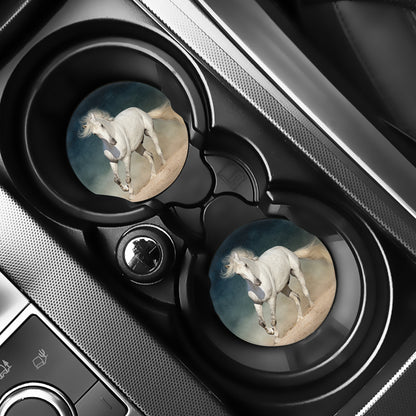 White Stallion Horse Print Car Coasters