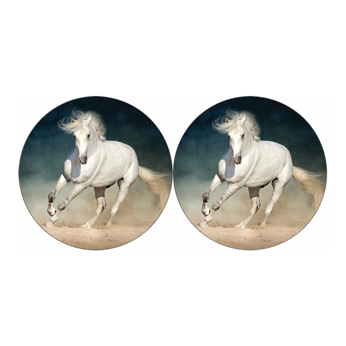 White Stallion Horse Print Car Coasters