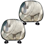 White Stallion Horse Print Car Headrest Covers