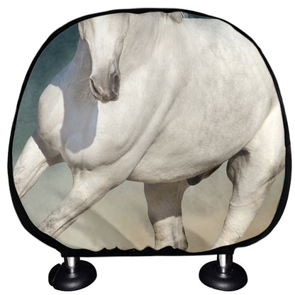 White Stallion Horse Print Car Headrest Covers