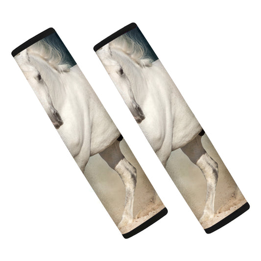 White Stallion Horse Print Car Seat Belt Covers